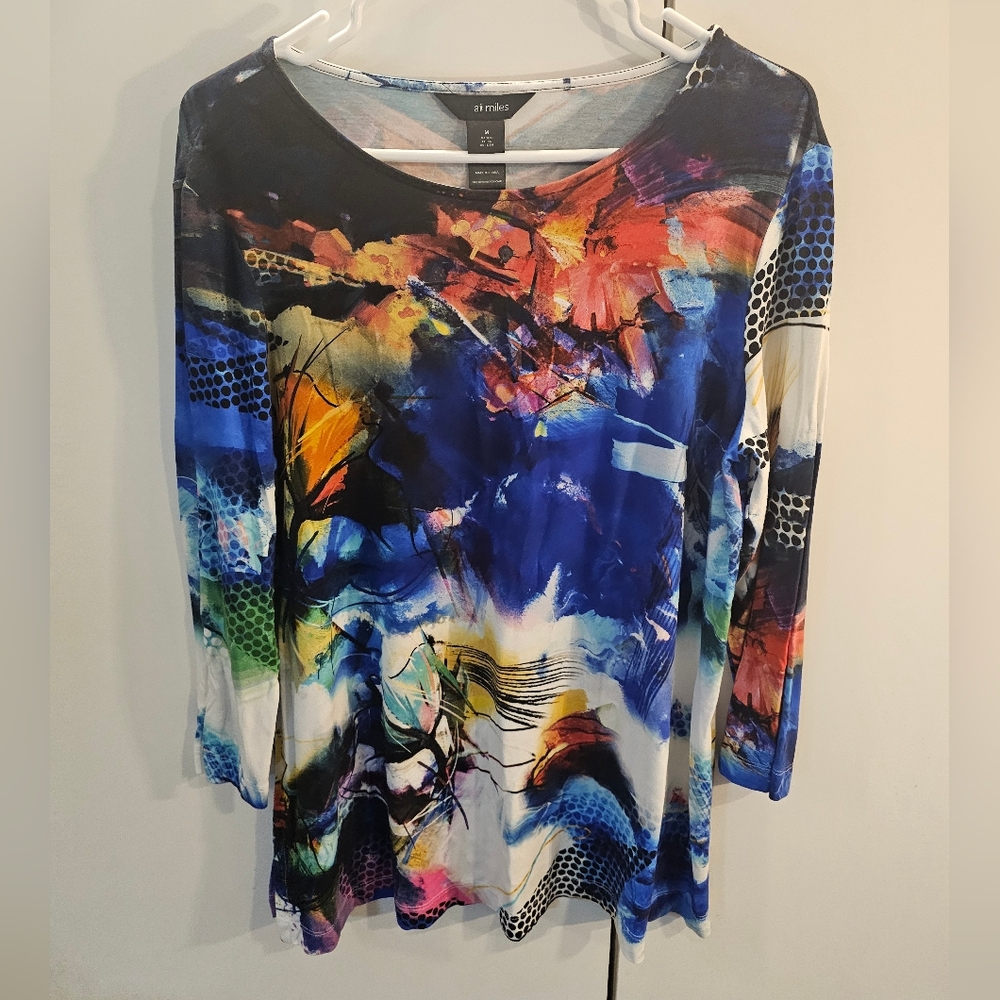 Ali Miles Colorful Artistic Long Sleeve Top